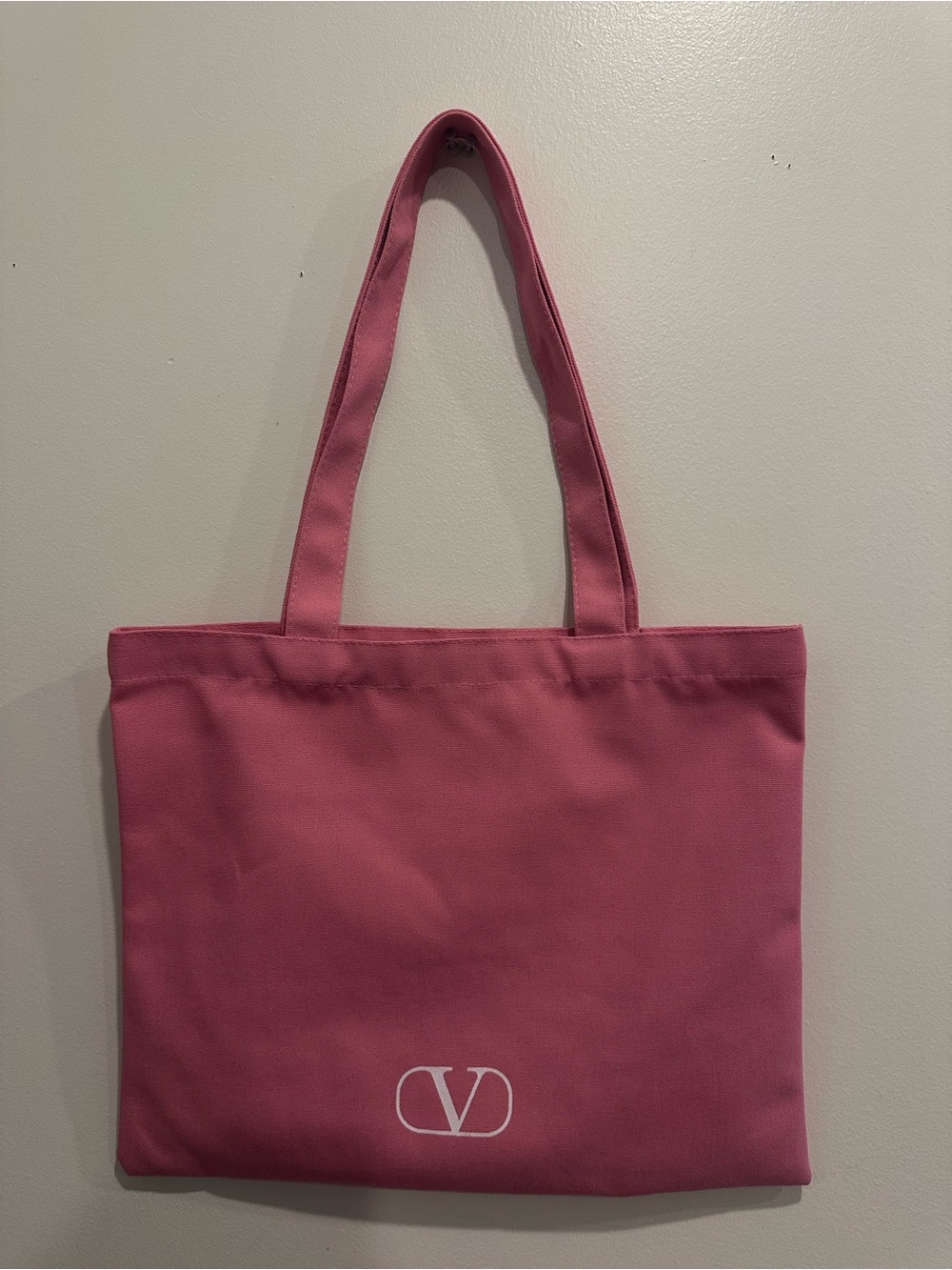 Valentino Pink Canvas Tote with V Logo